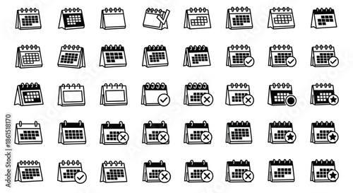 Collection of handdrawn calendar icons isolated on, representing various dates, events, and scheduling concepts for design projects