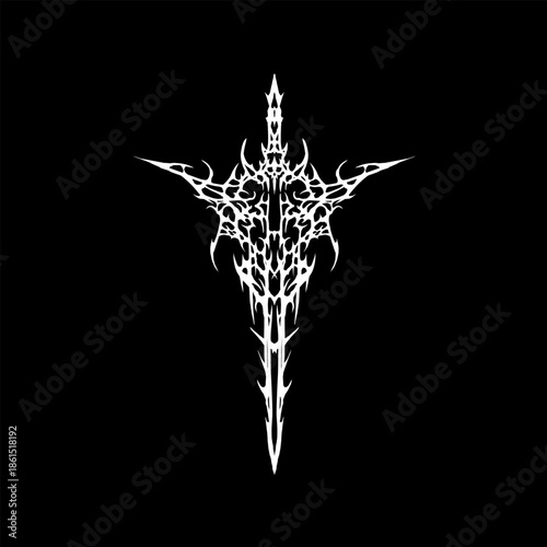 Cyber sigil symbol vector with futuristic gothic style and dark mystical mood, ideal for t-shirt, sticker, poster, tattoo design, and album artwork.