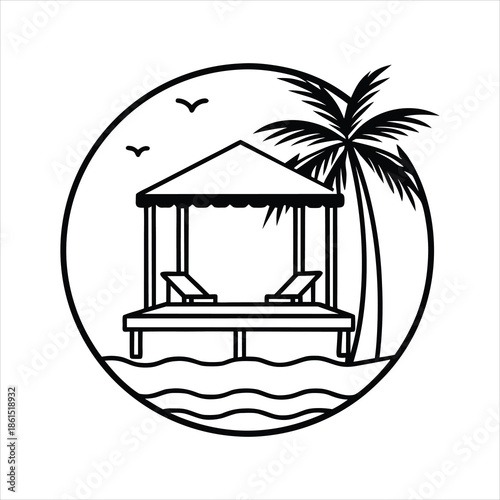 Outdoor Beach Cabana Bed Vector Illustration
