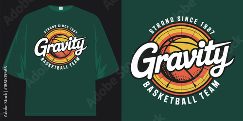 gravity basketball team strong since 1987 vintage sports graphic apparel tee shirt design vector illustration artwork
