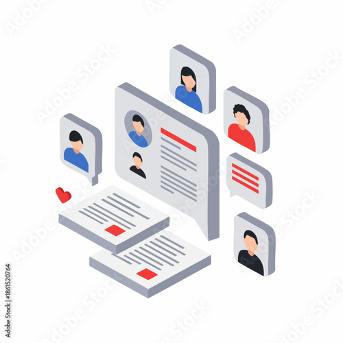 Isometric Digital Profiles with User Avatars Social Media Communication Illustration