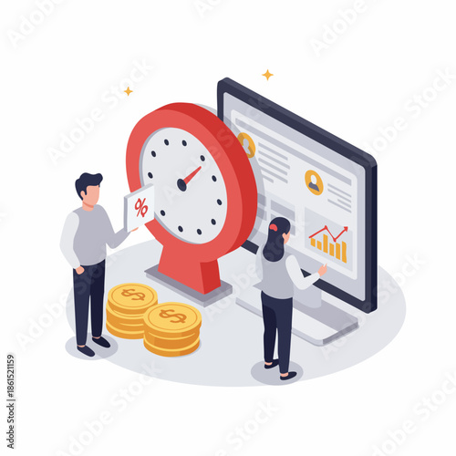 Isometric Detailed Time Management and Deadline Concept for Business Illustration