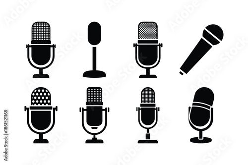 Microphone Silhouette Minimal Flat Vector set