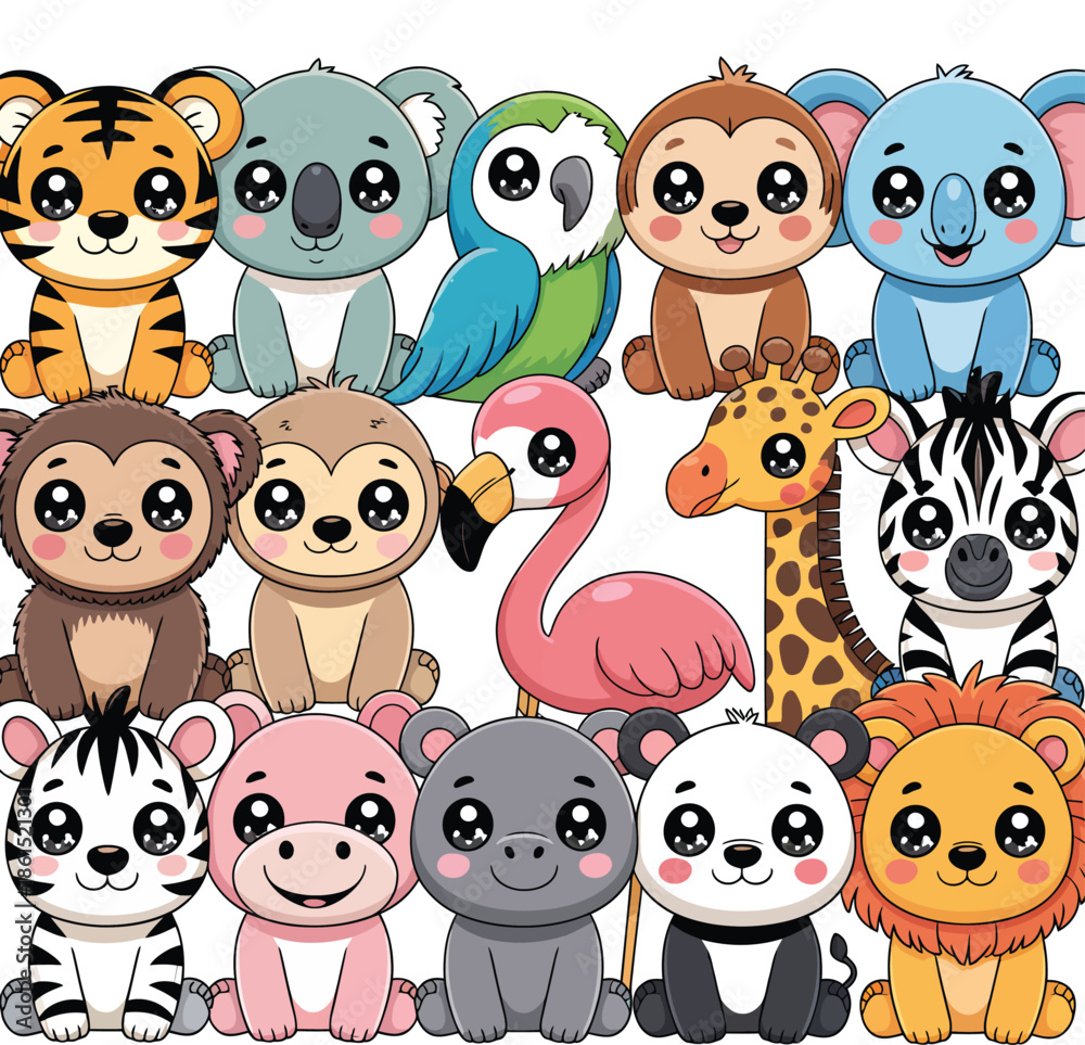 Obraz premium Cartoon Animals Group Illustration