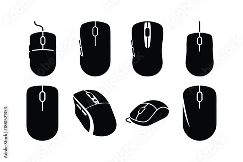 Computer Mouse Silhouette Minimal Flat Vector set