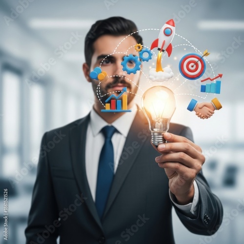 Visionary entrepreneur visualizing innovative strategies for sustained business growth