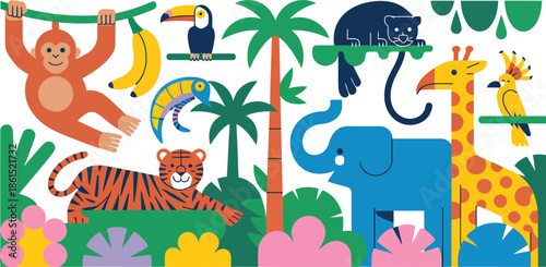Colorful Jungle Animals Illustration