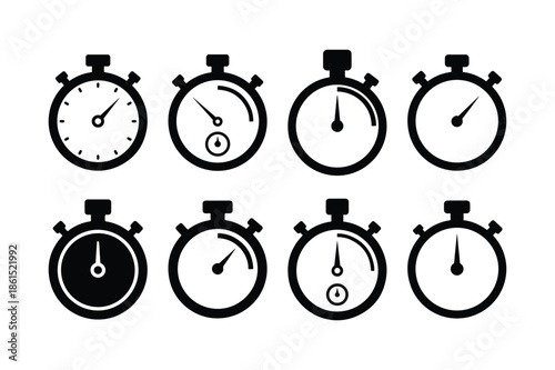 Stopwatch Silhouette Minimal Flat Vector set