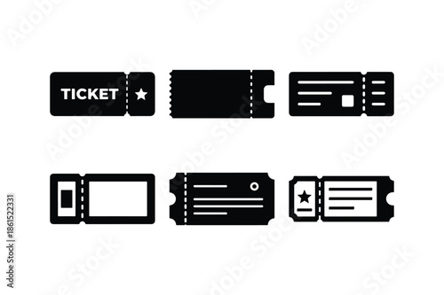 Ticket Silhouette Minimal Flat Vector set