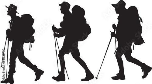Three Hikers Trekking Uphill Silhouette | Adventure & Teamwork