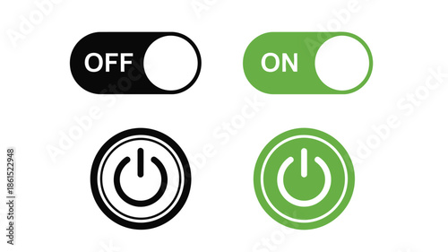 Toggle switch and power button icons representing on and off states