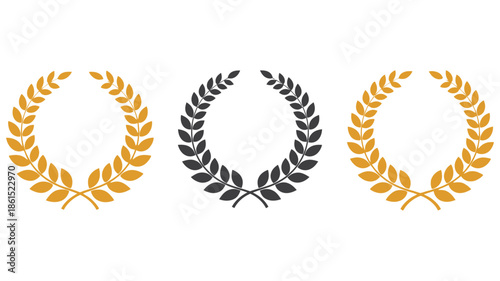 Three laurel wreaths in gold black and yellow hues presented together