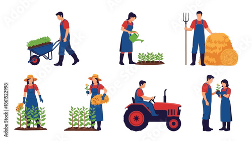 Diverse farmers engaging in various agricultural tasks and activities outdoors