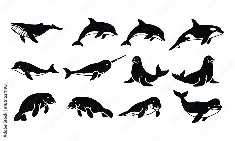Obraz premium set of sea animals silhouettes