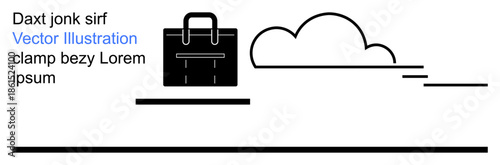 Business travel, storage organization, logistics, abstract design, minimalism, branding. Minimalist line art of a bag and cloud with clean elements. Business travel and storage organization concept