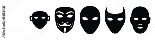 Set of user anonymity mask vector icons isolated on white background. Vector illustration. Black flat design