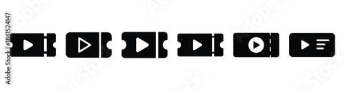 Set of video subscription pass vector icons isolated on white background. Vector illustration. Black flat design