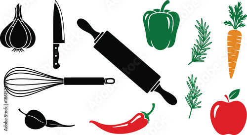 set kitchen elements vegtables  vector