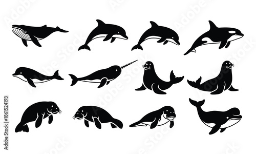 set of sea animals silhouettes