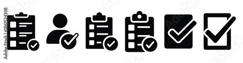 Set of attendance tracking check vector icons isolated on white background. Vector illustration. Black flat design