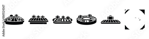 Set of baggage claim belt vector icons isolated on white background. Vector illustration. Black flat design