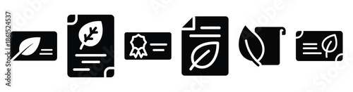 Set of carbon offset certificate vector icons isolated on white background. Vector illustration. Black flat design