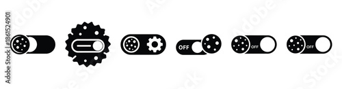 Set of cookie preferences toggle vector icons isolated on white background. Vector illustration. Black flat design