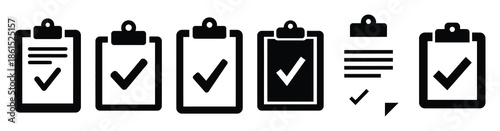 Set of employee survey clipboard vector icons isolated on white background. Vector illustration. Black flat design