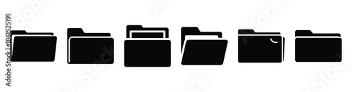 Set of executive briefing folder vector icons isolated on white background. Vector illustration. Black flat design