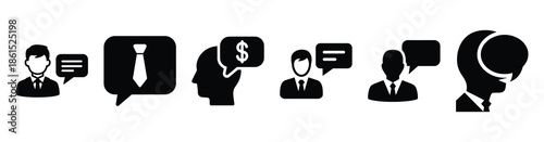 Set of financial advisor chat vector icons isolated on white background. Vector illustration. Black flat design