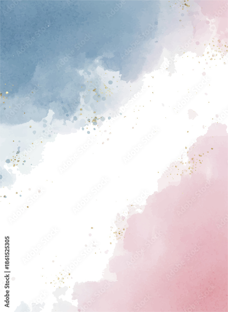 Obraz premium Blue Pink Watercolor Split Background with Gold Speckles for Elegant and Artistic Design Projects 