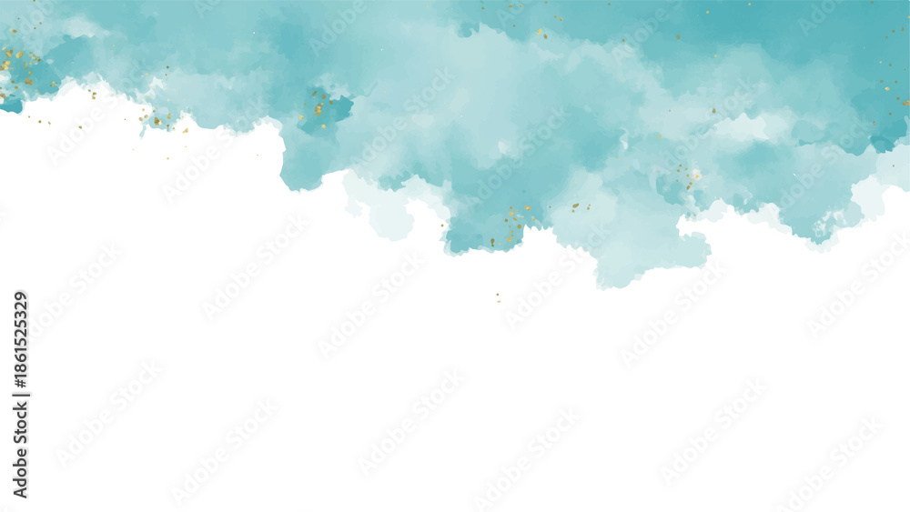 Obraz premium Teal Blue Watercolor Background with Gold Accents for Elegant and Calming Design Projects 
