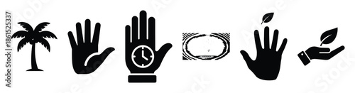 Set of leave management palm vector icons isolated on white background. Vector illustration. Black flat design