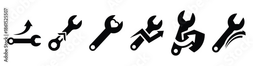 Set of reputation recovery wrench vector icons isolated on white background. Vector illustration. Black flat design