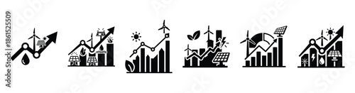 Set of renewable portfolio chart vector icons isolated on white background. Vector illustration. Black flat design
