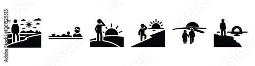 Set of retirement planning horizon vector icons isolated on white background. Vector illustration. Black flat design