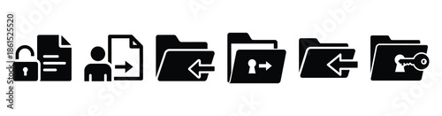 Set of right to access vector icons isolated on white background. Vector illustration. Black flat design