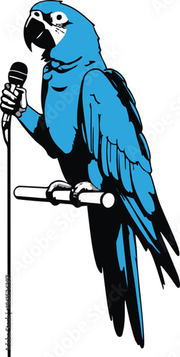 A parrot as a news reporter holding a microphone, clear posture, flat vector art, minimal feather detail, solid colors, bold outline, no gradient, no lighting, illustrator style, white background 3