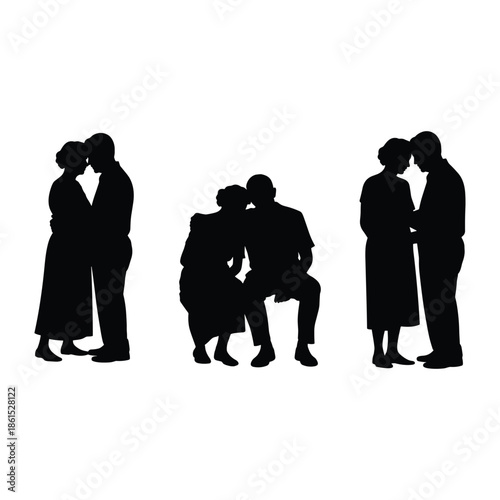 Silhouettes of couples embracing