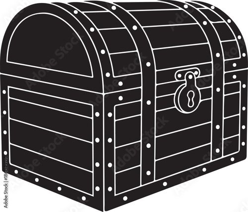 Vintage treasure chest silhouette with padlock, perfect for adventure and pirate themes