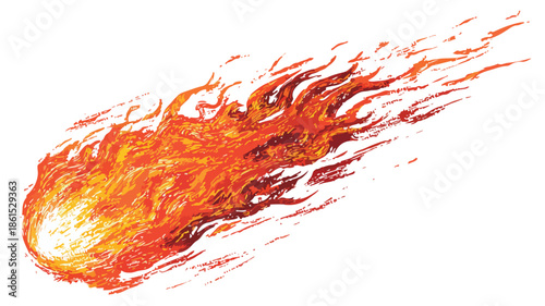 Fireball with Flame Vector Illustration Isolated on White Background