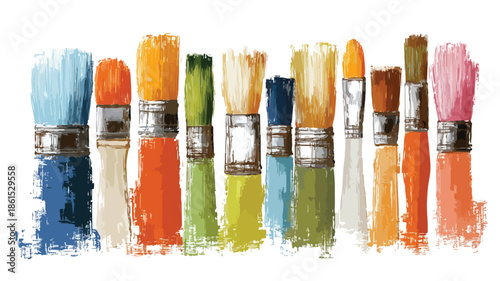 Vibrant Paint Brushes on Table: Creative Artistic Workspace Image