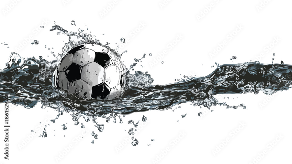Naklejka premium Soccer Ball Water Splash Black White