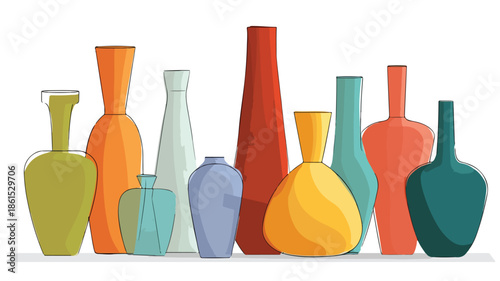 Vibrant Colorful Vases Collection Displaying Variety of Shapes and Tones