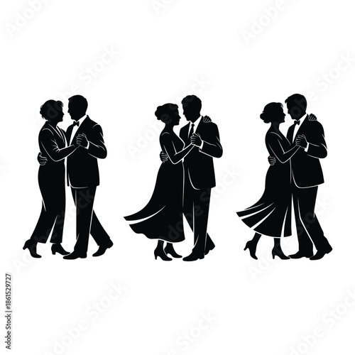 Silhouettes of dancing couples