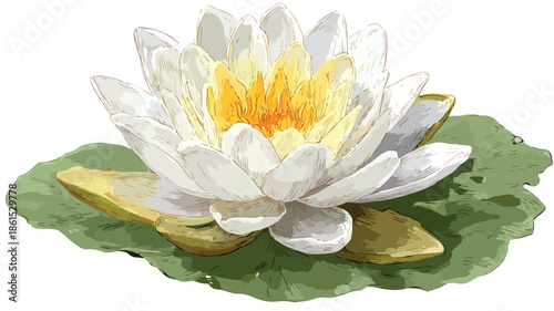 Exquisite Water Lily from Golden Lotus Garden Vector with Outline
