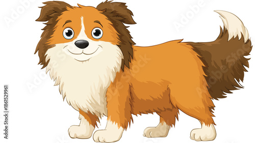 Adorable Cartoon Dog Illustration on White Background with Outline for Graphic Design