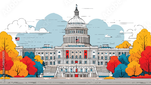 Vibrant Washington DC Poster Cartoon Vector Illustration for Sale