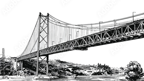 Colorful Cartoon Vector of Famous Ponte 25 de Abril Bridge in Isometric View