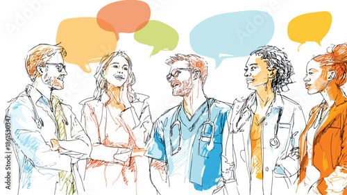Diverse Healthcare Professionals Discussion Vector Illustration